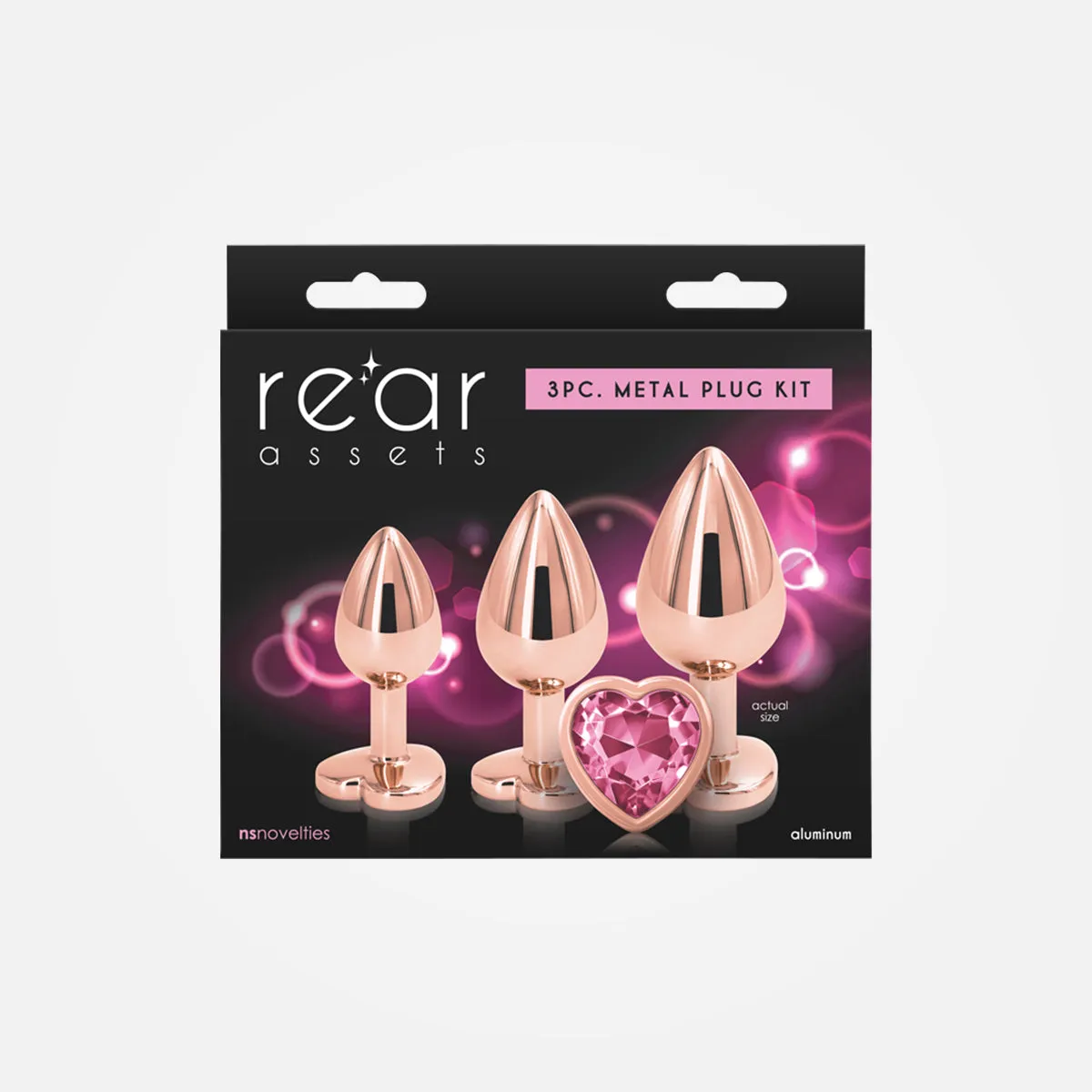 Rear Assets -  Anal Training Kit Rose Gold Metallic Plugs with Pink Hearts Set of 3