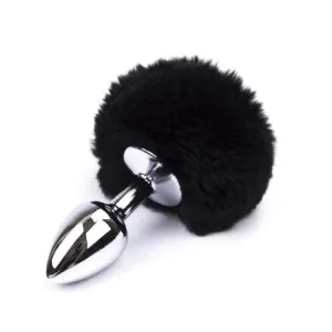 Small Aluminum butt Plug with black Bunny synthetic Tail