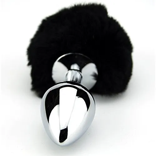 Small Aluminum butt Plug with black Bunny synthetic Tail