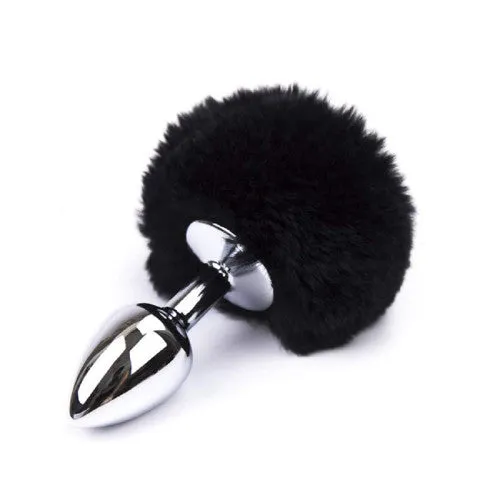 Small Aluminum butt Plug with black Bunny synthetic Tail