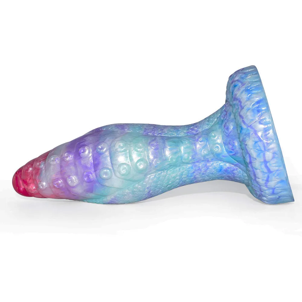 Snake Scale Thick Dildo With Sucker Flexible Cyan Octopus Tentacles Texture