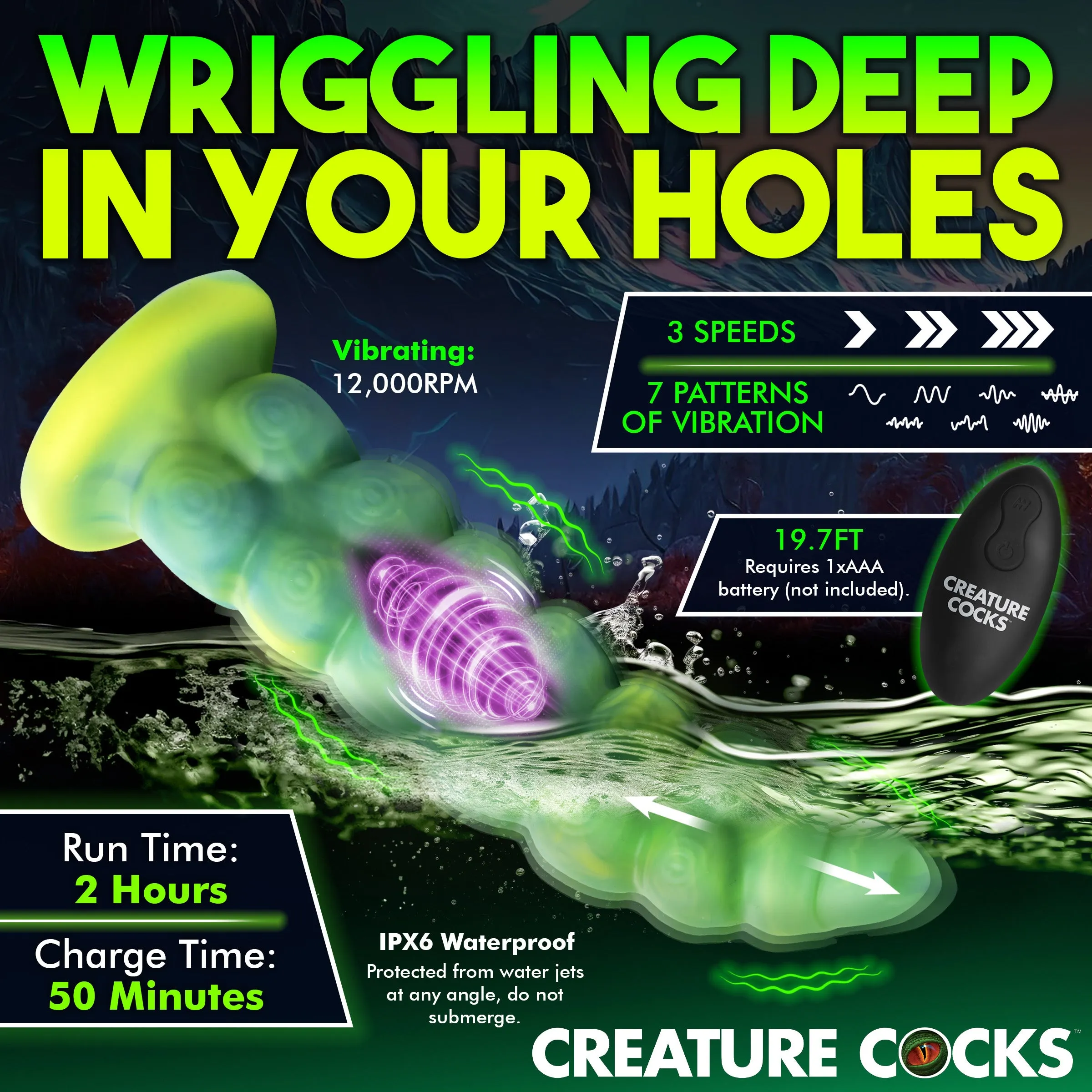 Squirmer Thrusting And Vibrating Silicone Dildo