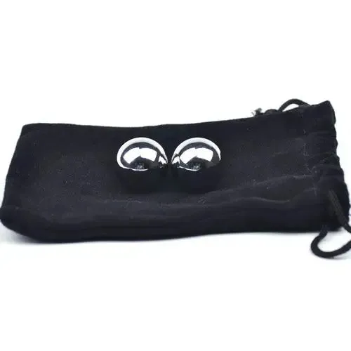 Stainless Steel Silver Duo Orgasm Balls with Storage Pouch