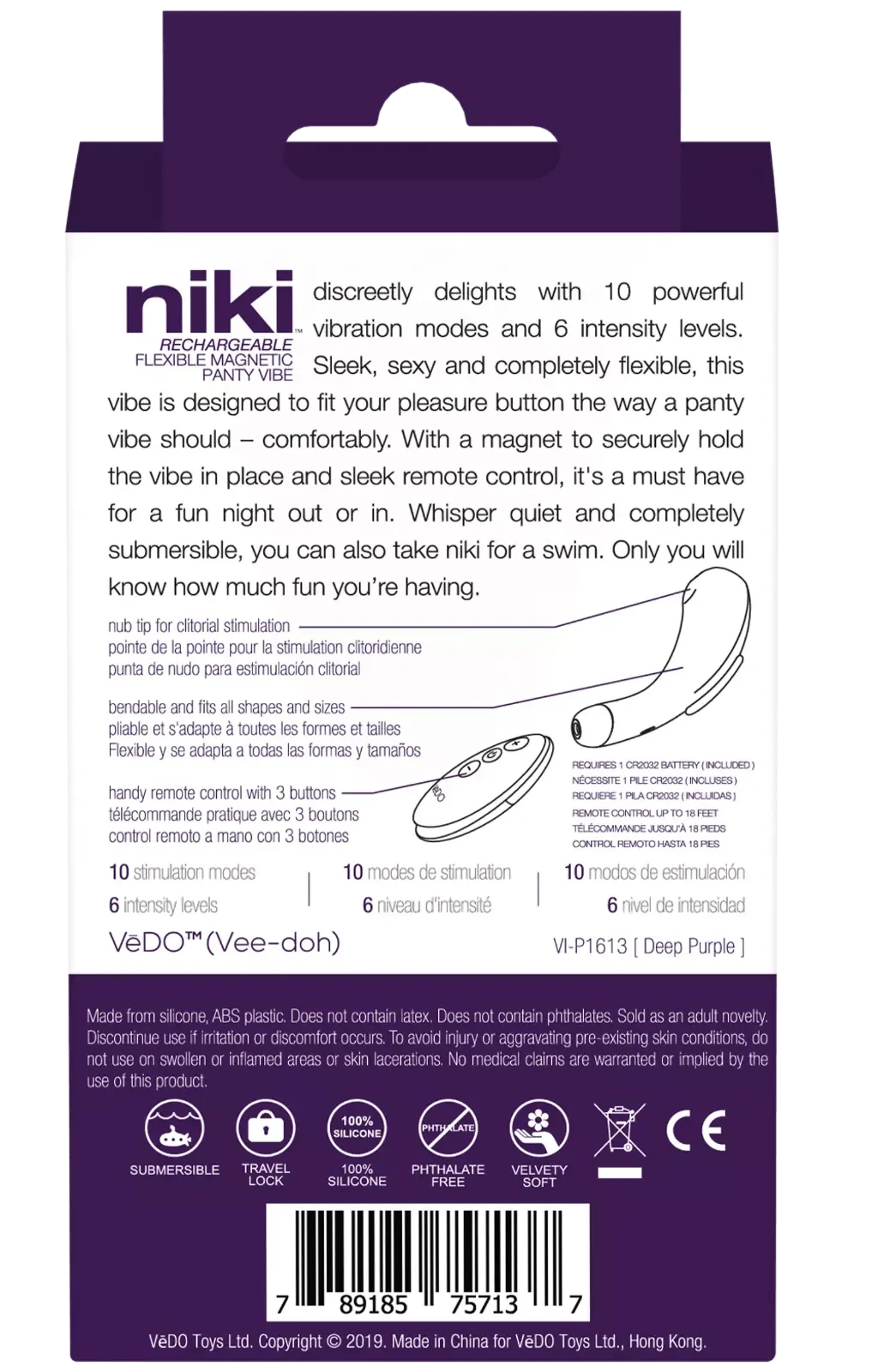 VeDO - Niki Remote Rechargeable Panty Vibe (Deep Purple)